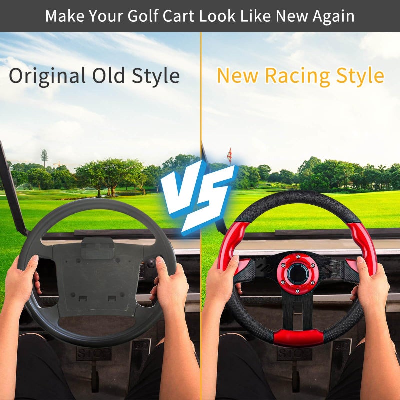 LEAPGOMAX Golf Cart Steering Wheel with Premium Grip Leather fit EZGO TXT/RXV, Club Car DS/Precedent/Tempo/Onward, Yamaha G1-G29 Golf Carts, Universal Golf Cart Steering Wheel with Ergonomic Design - Image 4